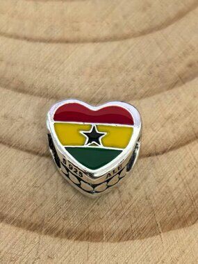Pandora Ghana Flag Bead Charm Travel Pendant, S925 Silver Jewelry